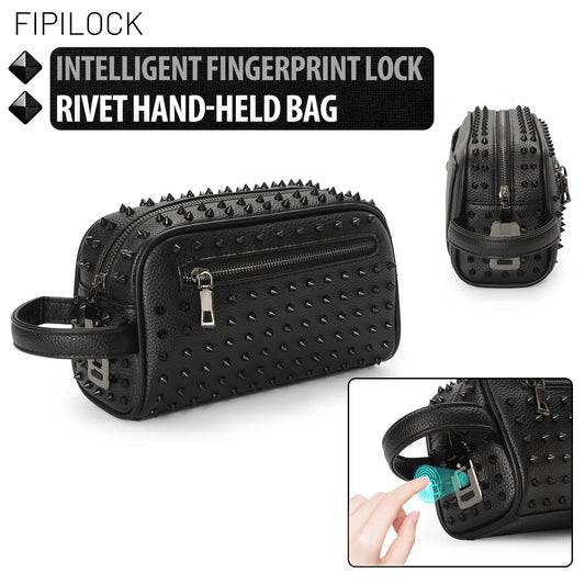 Studded Rivet Clutch Bag Handsbag with Fingerprint Unlock Anti-Thef Waist Strap Wallet High Quality Leather Men'S Bag
