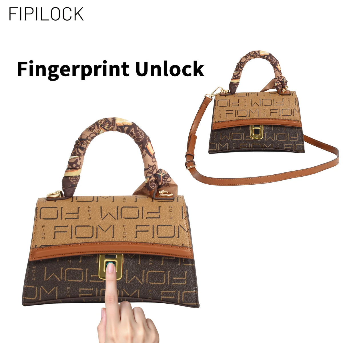 FIPILOCK Luxury Women Clutch Bags Crossbody Shoulder with Smart Fingerprint Unlock Purses Handbag Women Clutch Travel Tote Bag