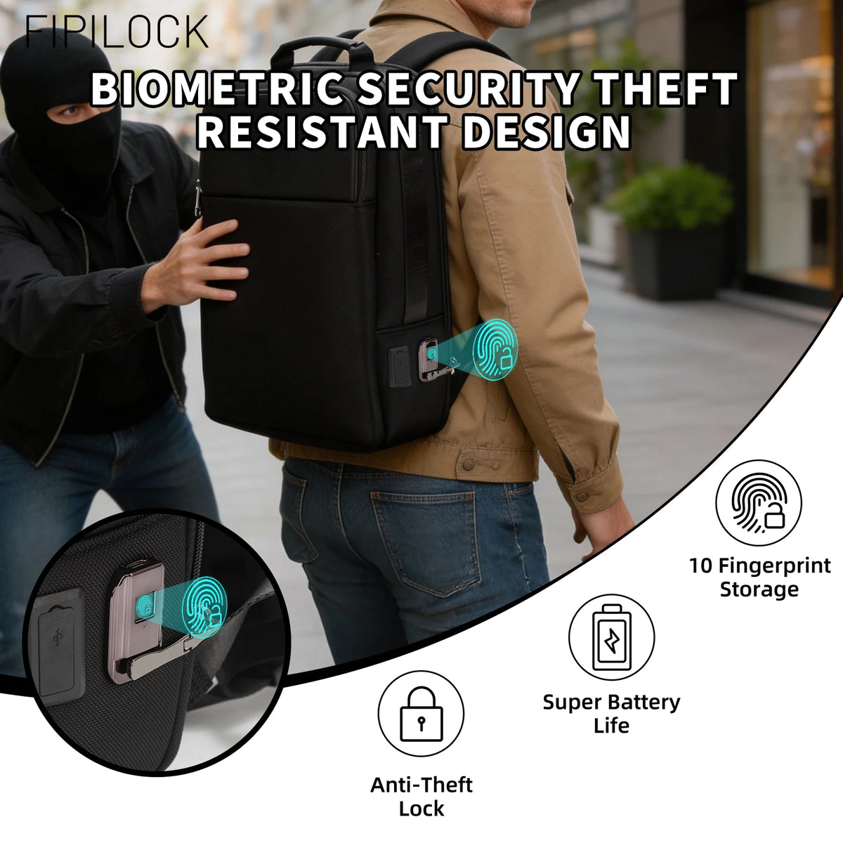 School Bag Backpacks Travel Bags Laptop for Men and Woman with Smart Fingerprint Unlock Biometric Smart Anti-Theft