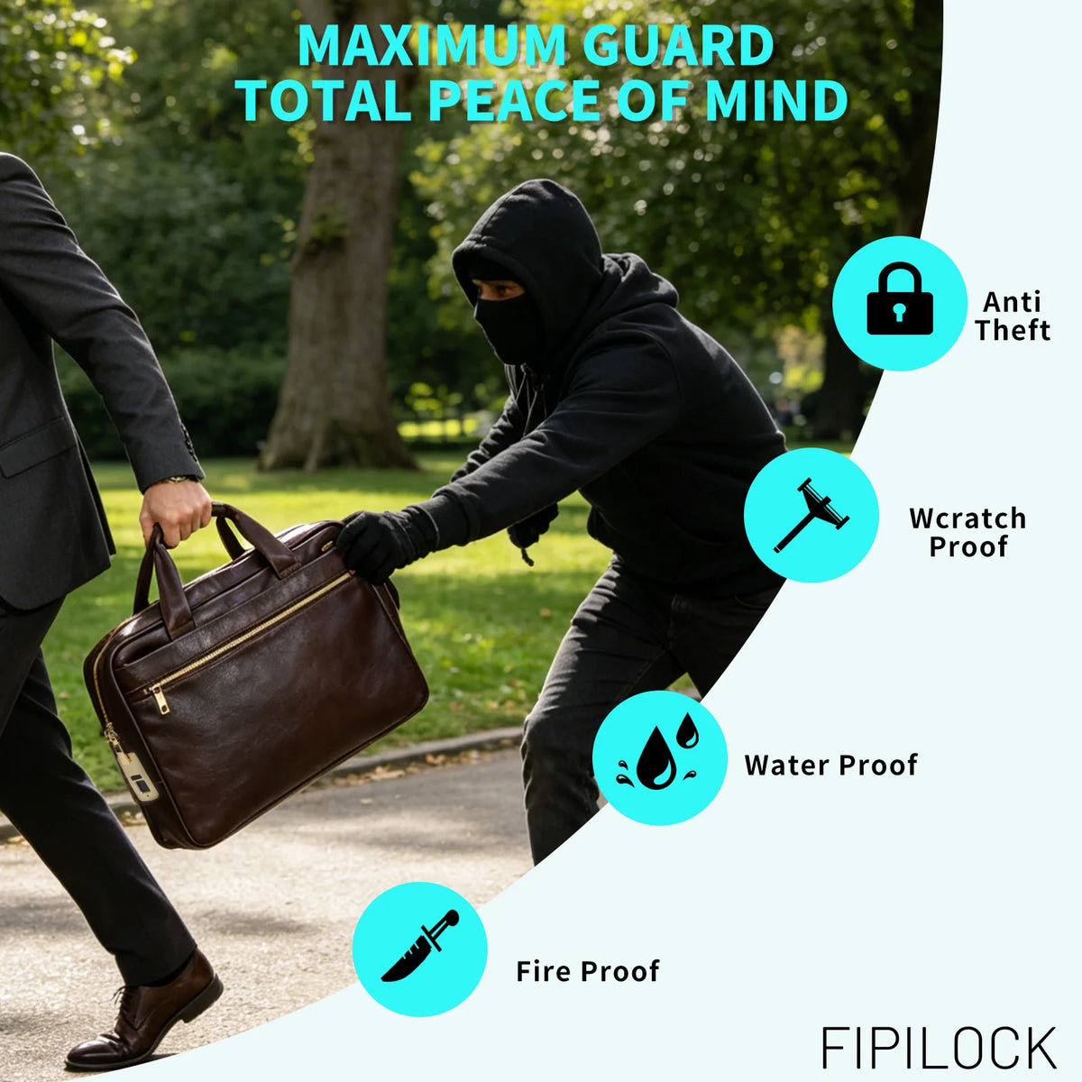 FIPILOCK Laptop Bag Leather for Man Genuine Leather Briefcases Hard for Men Luxury Handbags with Smart Fingerprint Unlock