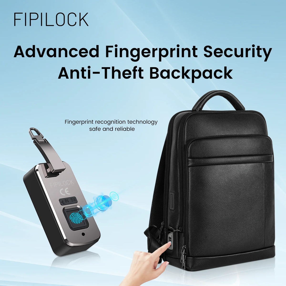 FIPILOCK Laptop Backpack 17.3 Inch with Smart Fingerprint Unlock Large Capacity Travelling Waterproof Laptop Bag Men'S Backpack