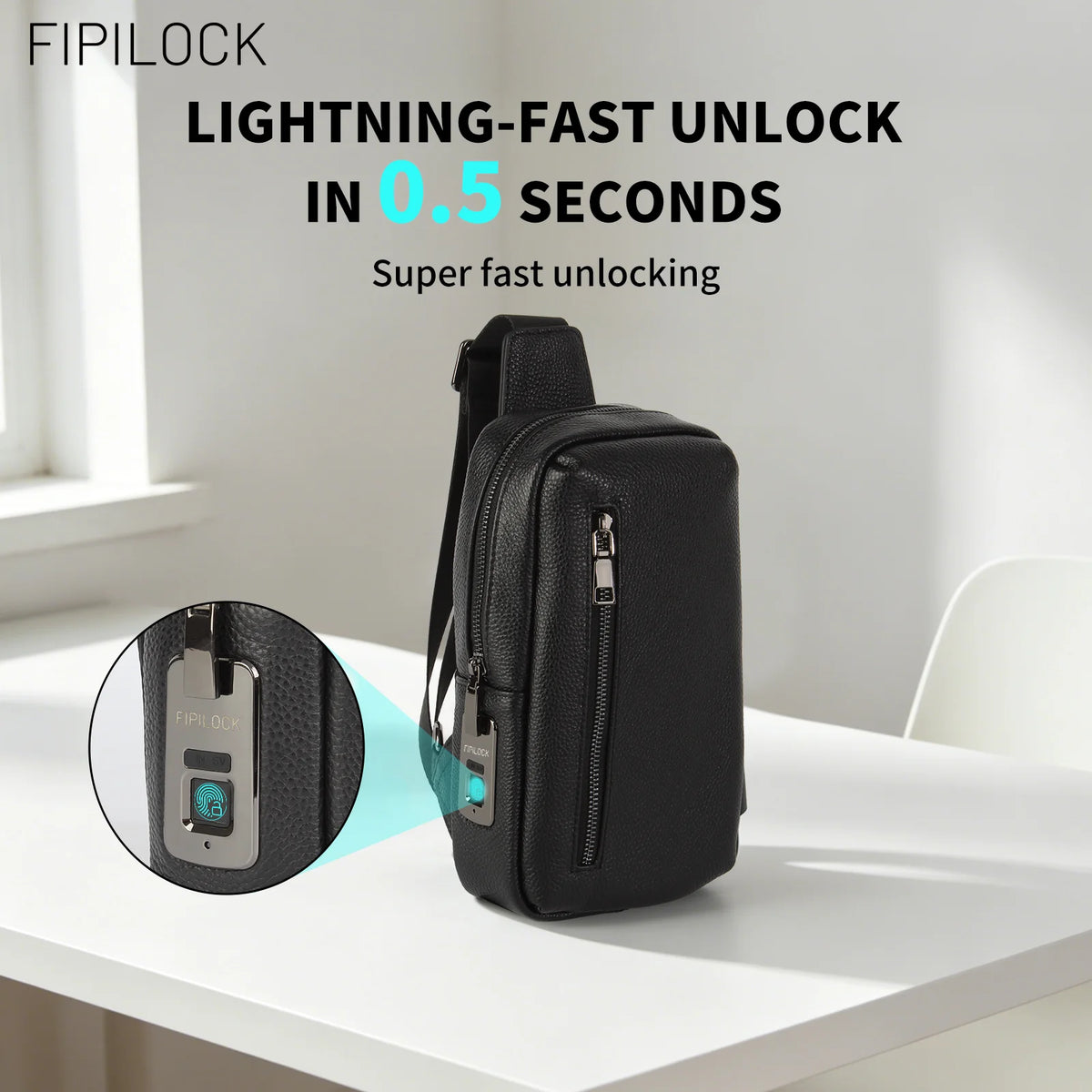 Shoulder Bag for Men and Women with Smart Fingerprint Unlock Suitable for Business Travel and Work Pu Solid Color Crossbody Bag.