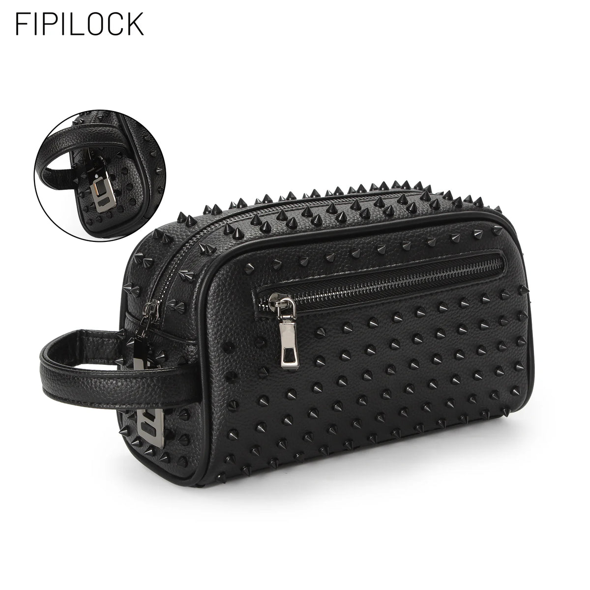 Studded Rivet Clutch Bag Handsbag with Fingerprint Unlock Anti-Thef Waist Strap Wallet High Quality Leather Men'S Bag