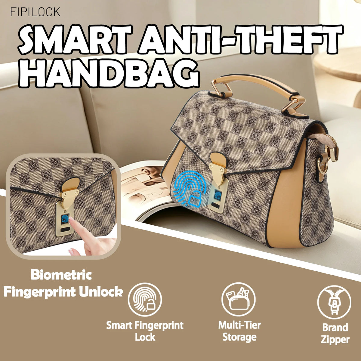 Shoulder Bag for Woman Crossbody Handbag Leather for Women with Smart Fingerprint Unlock Fashion Office Female Real