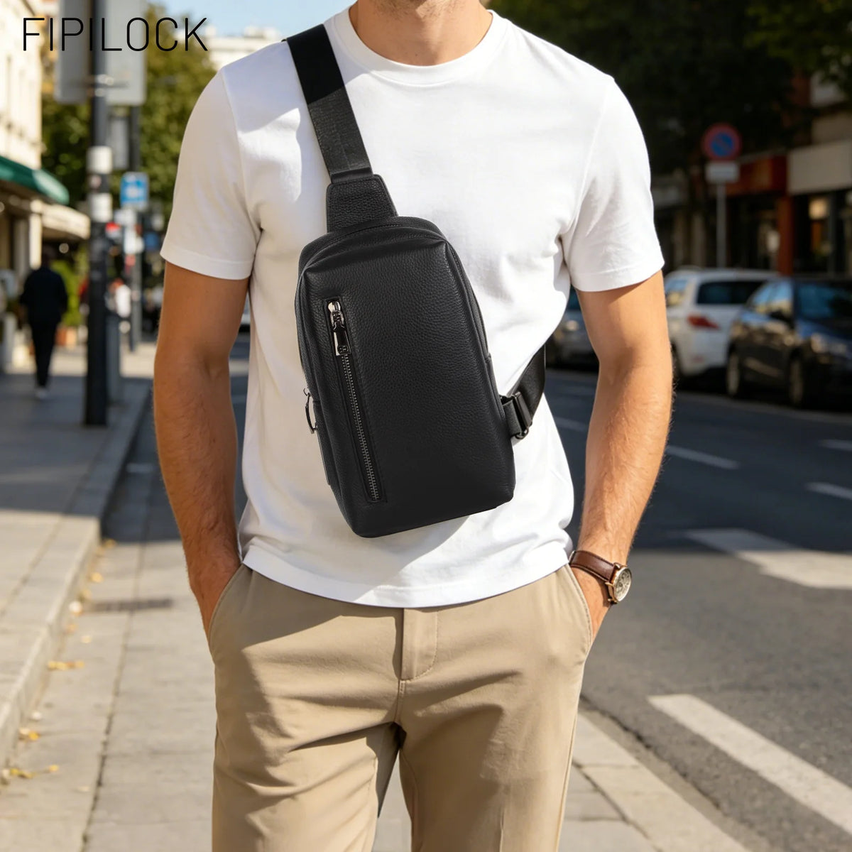 Shoulder Bag for Men and Women with Smart Fingerprint Unlock Suitable for Business Travel and Work Pu Solid Color Crossbody Bag.
