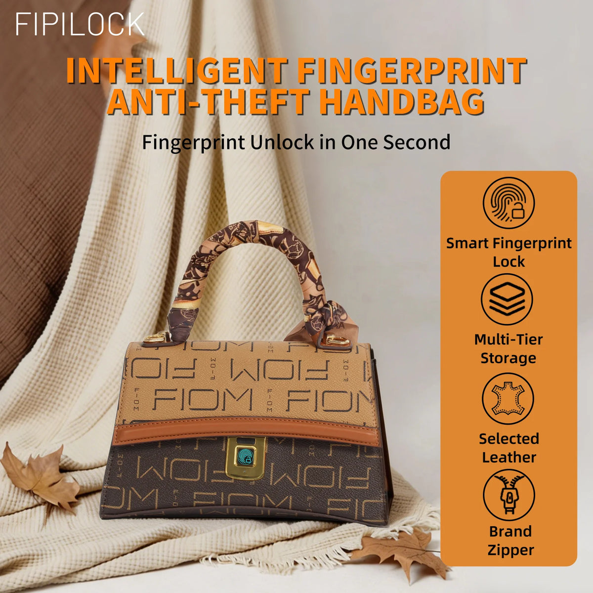 FIPILOCK Luxury Women Clutch Bags Crossbody Shoulder with Smart Fingerprint Unlock Purses Handbag Women Clutch Travel Tote Bag