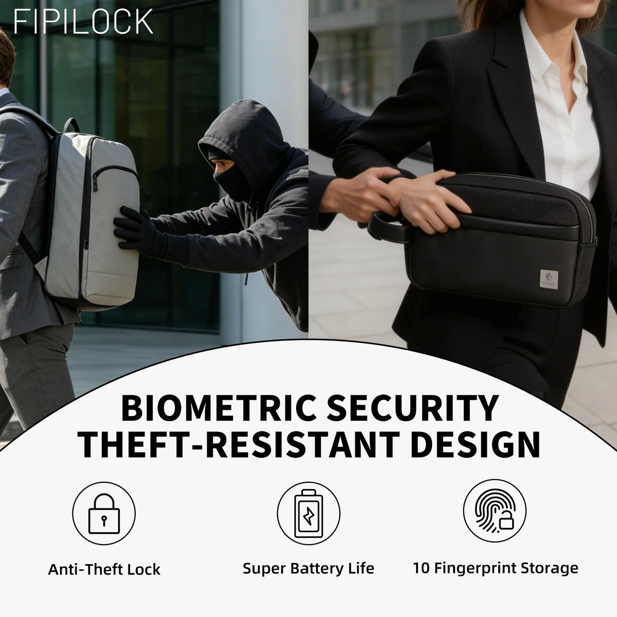 2PC FIPILOCK Women'S Backpack Bag and Men'S Casual Handbag Tote Bag with Smart Fingerprint Unlock Computer Bag Trendy Handbag