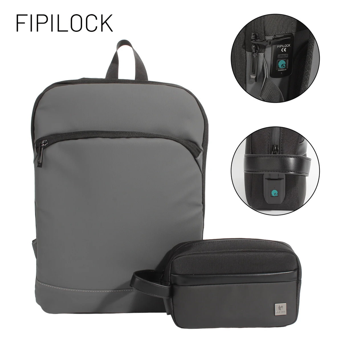 2PC FIPILOCK Women'S Backpack Bag and Men'S Casual Handbag Tote Bag with Smart Fingerprint Unlock Computer Bag Trendy Handbag