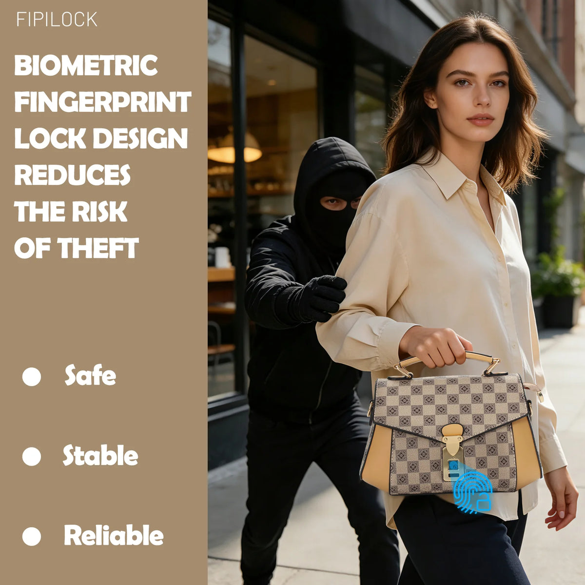 Shoulder Bag for Woman Crossbody Handbag Leather for Women with Smart Fingerprint Unlock Fashion Office Female Real