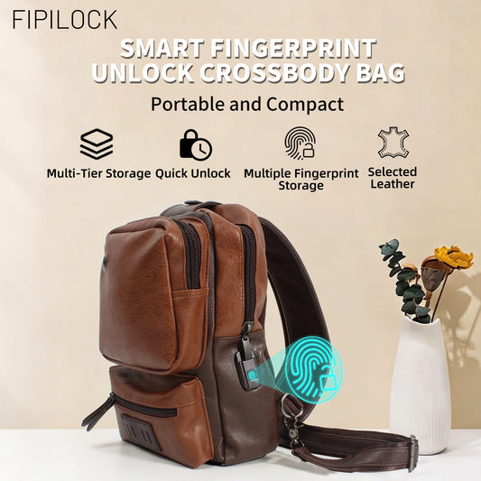 Fashion Casual Crossbody Bag Men'S Shoulder Bag Ith Smart Fingerprint Unlock Diagonal Backpack Messenger Phone Bag Boy