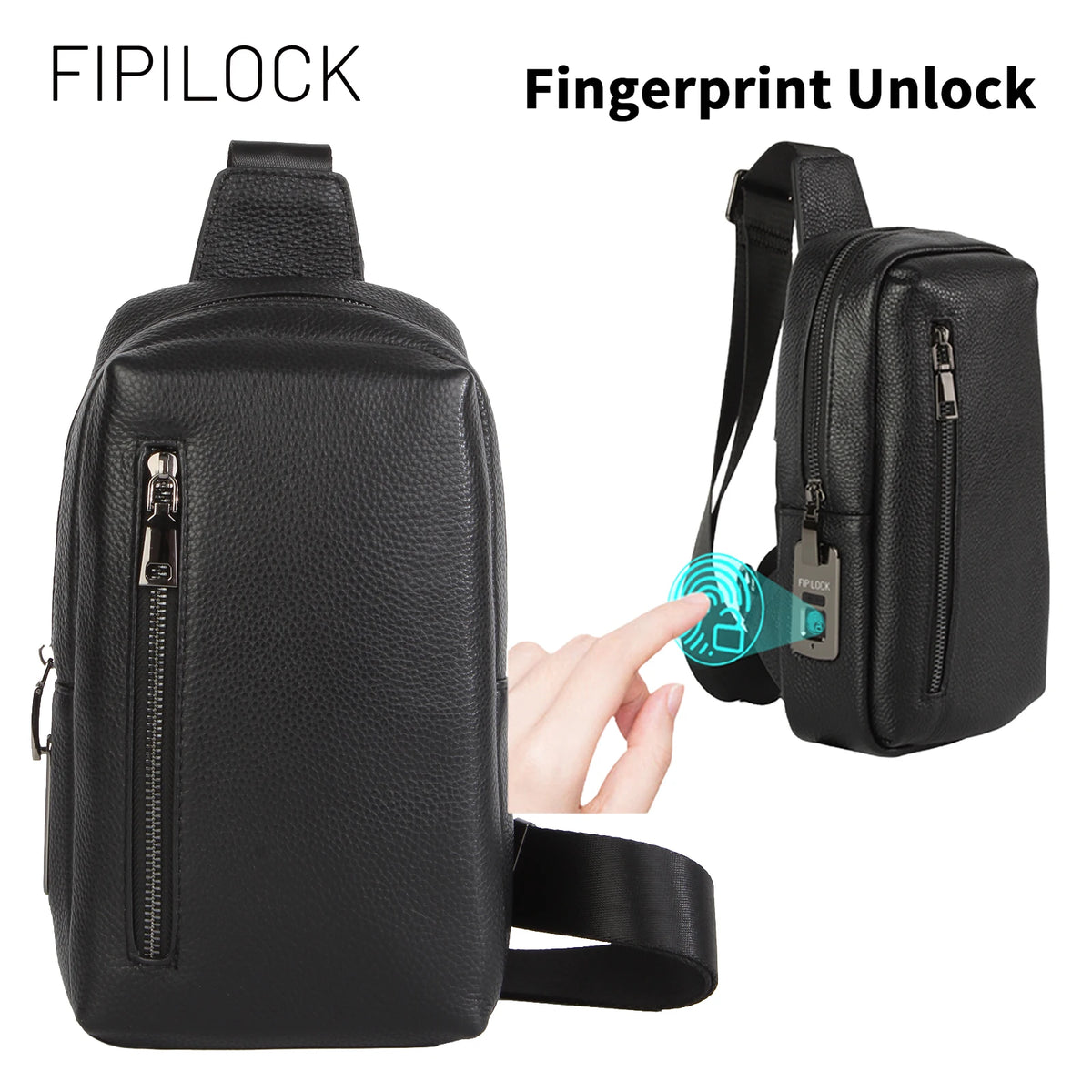 Shoulder Bag for Men and Women with Smart Fingerprint Unlock Suitable for Business Travel and Work Pu Solid Color Crossbody Bag.