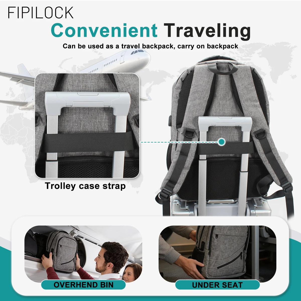 Travel Backpack School Bag Cabin Bags Computer Bag Business Backpack with Fingerprint Unlock Laptop for Men and Women