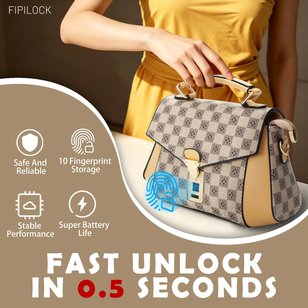 Shoulder Bag for Woman Crossbody Handbag Leather for Women with Smart Fingerprint Unlock Fashion Office Female Real