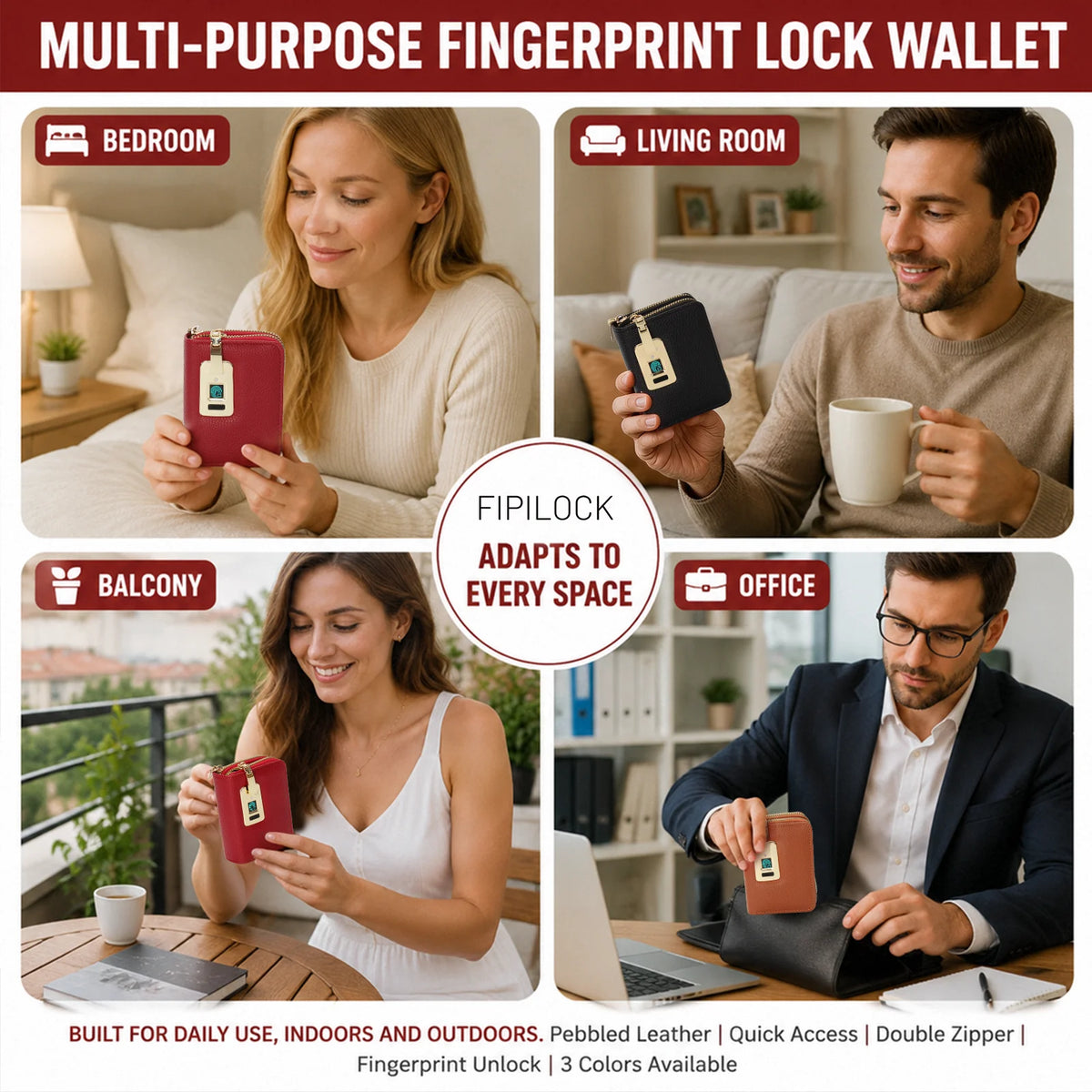 Wallet Card for Women and Men with Smart Fingerprint Unlock Anti-Theft and Anti-Burglary Coin Purse Tote Bag Closure Wi