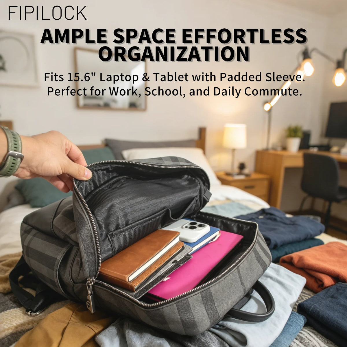 FIPILOCK Backpack Bag for Men Woman Laptop Bag Business with Smart Fingerprint Unlock Travel Bag Thigh-Quality Computer Bag