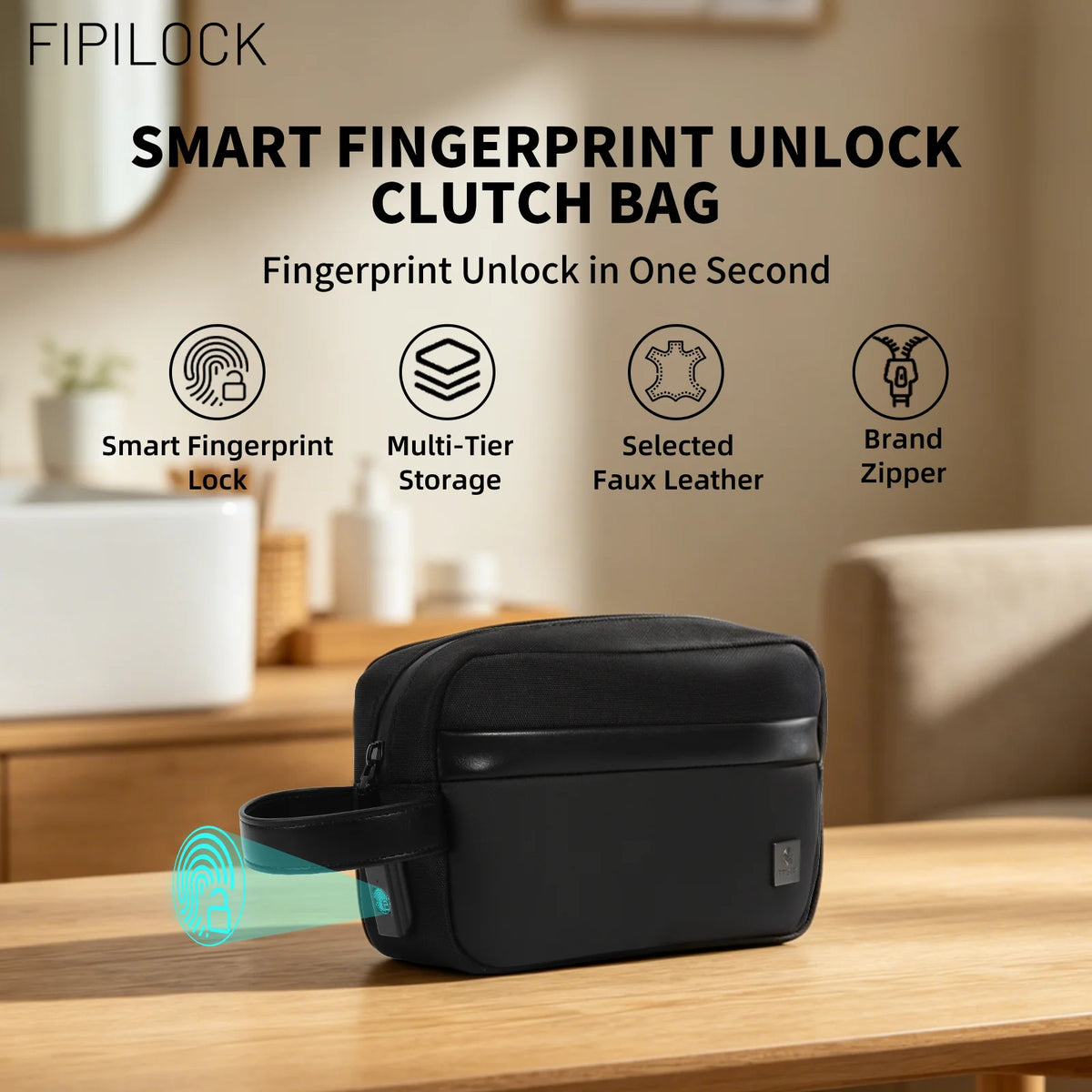 Smart Fingerprint Unlock Anti-Theft Clutch Bag for Women and Men - Versatile Handbag and Wristlet for Credit Cards and Mobile Phones