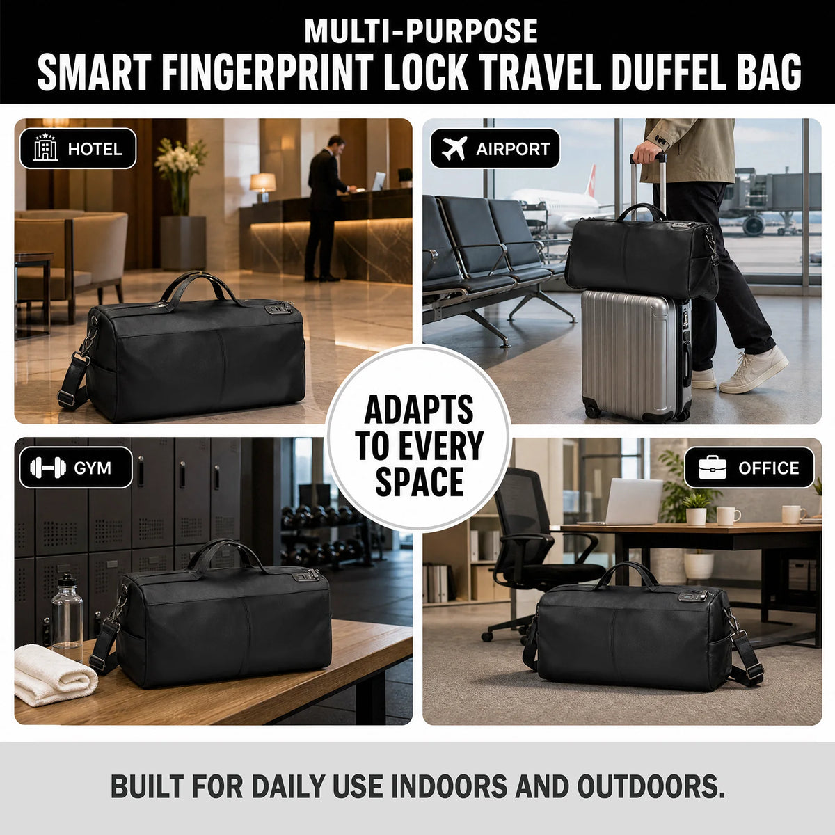 Handbag Genuine Leather Travel Bag Gym Bag Crossbody with Smart Fingerprint Unlock Men'S Luggage Bags Large Duffle Bag