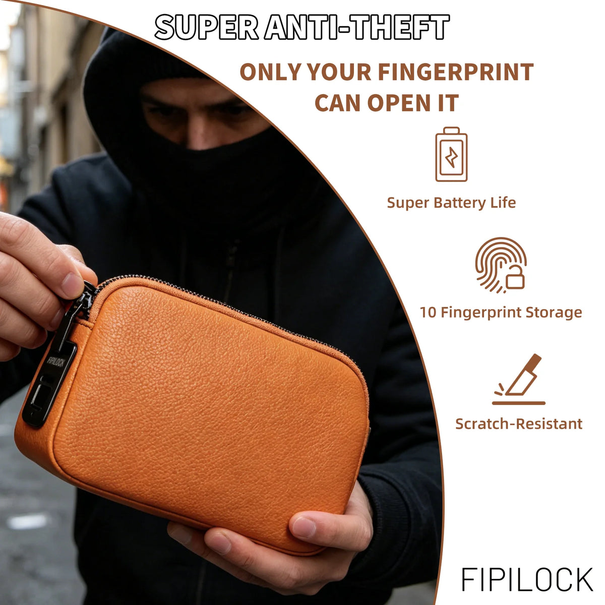FIPILOCK Handbags Woman Clutch Crossbody Bag for Woman Men with Smart Fingerprint Unlock Luxury High End Party Clutch Handbag