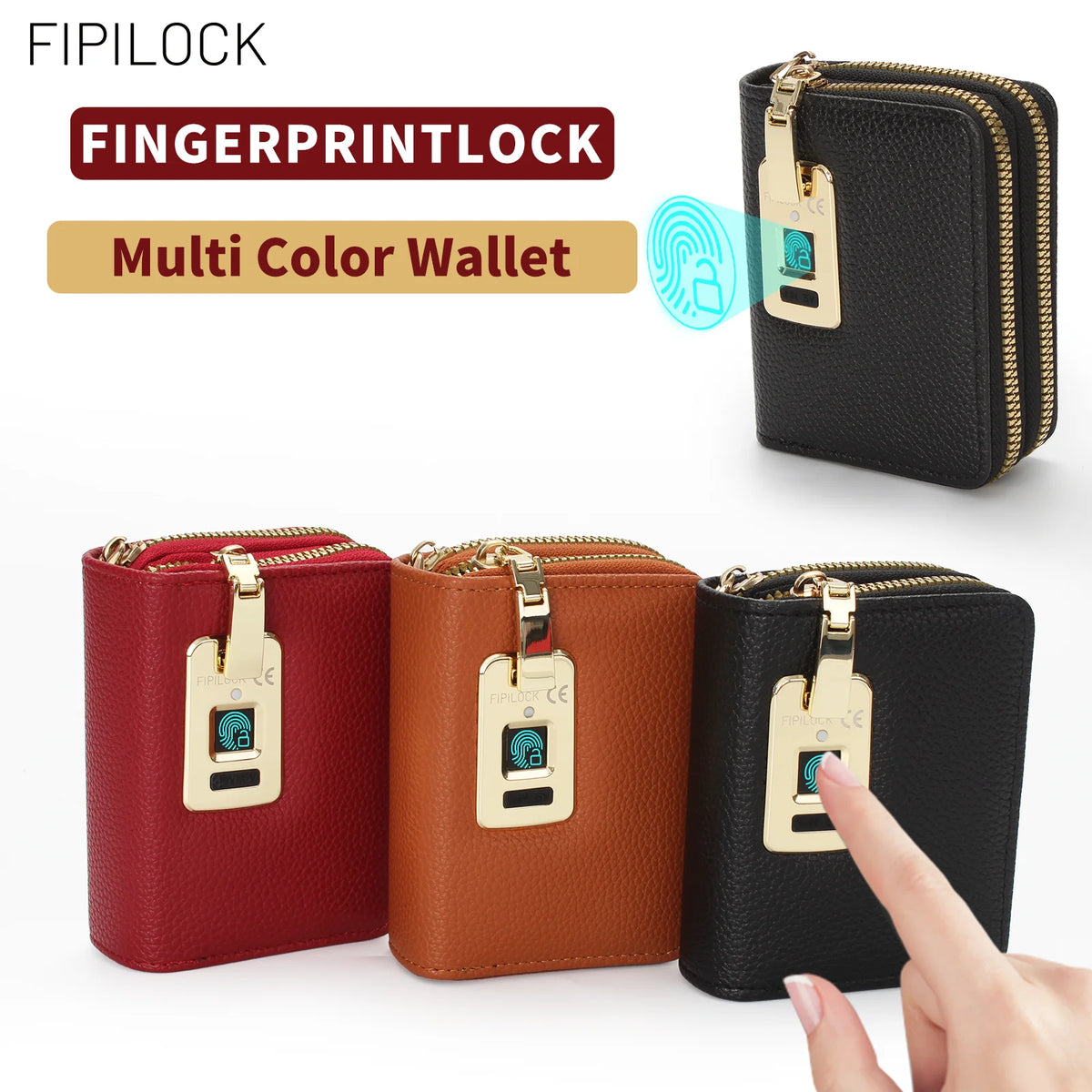 Wallet Card for Women and Men with Smart Fingerprint Unlock Anti-Theft and Anti-Burglary Coin Purse Tote Bag Closure Wi