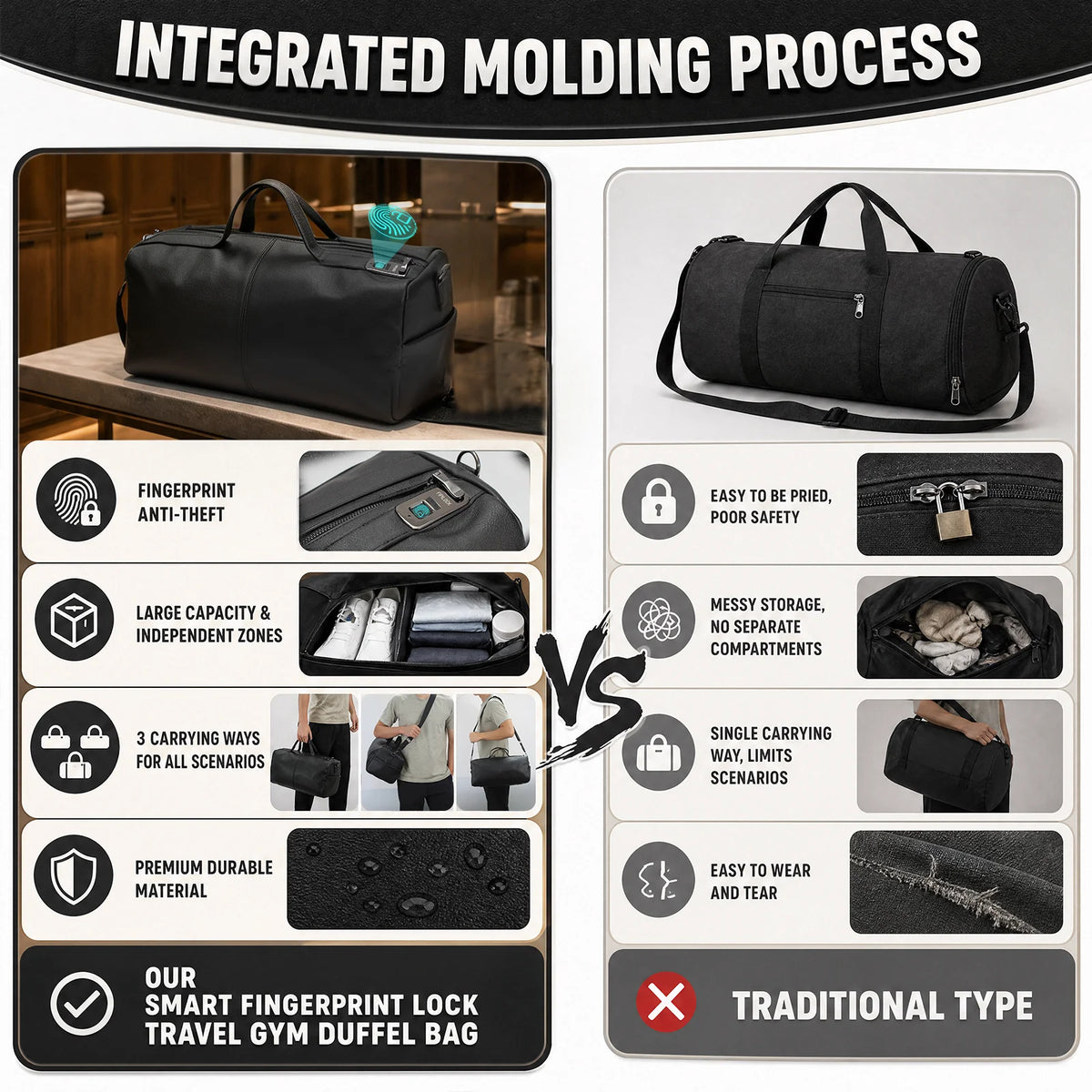 Handbag Genuine Leather Travel Bag Gym Bag Crossbody with Smart Fingerprint Unlock Men'S Luggage Bags Large Duffle Bag