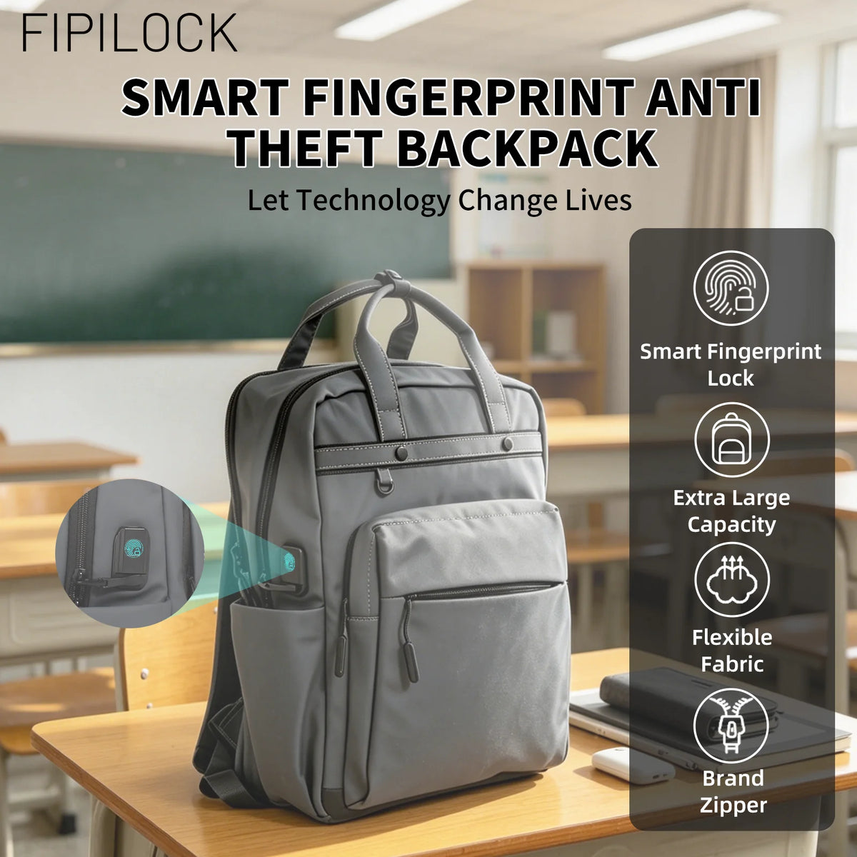 School Bag School Backpacks Travel Airplane Cabin Backpack for Men and Woman with Smart Fingerprint Unlock Laptop