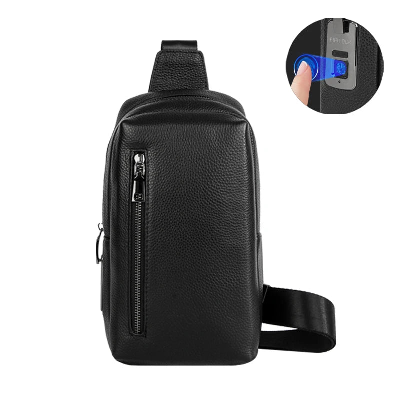 Shoulder Bag for Men and Women with Smart Fingerprint Unlock Suitable for Business Travel and Work Pu Solid Color Crossbody Bag.