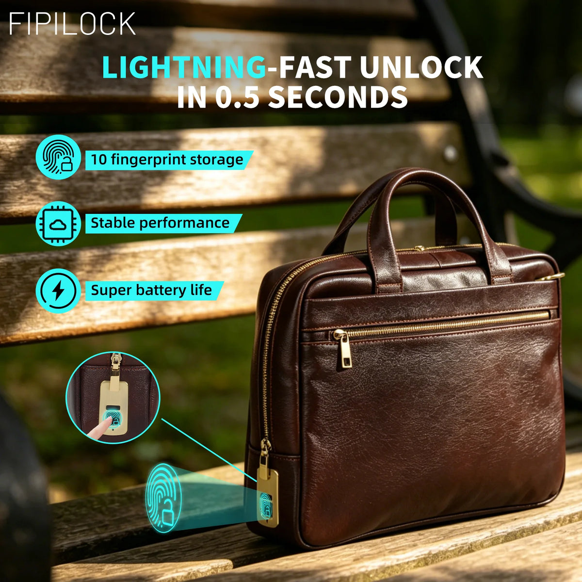 FIPILOCK Laptop Bag Leather for Man Genuine Leather Briefcases Hard for Men Luxury Handbags with Smart Fingerprint Unlock