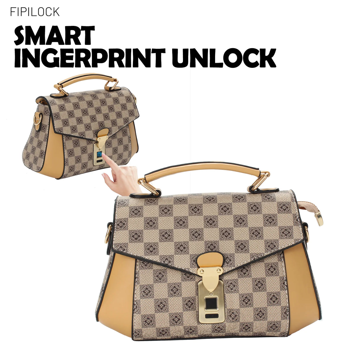 Shoulder Bag for Woman Crossbody Handbag Leather for Women with Smart Fingerprint Unlock Fashion Office Female Real