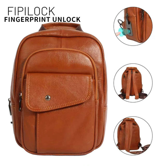 Crossbody Bag Backpack Laptop 2In1 for Women and Men High Quality Genuine Leather with Smart Fingerprint Unlock Fishing