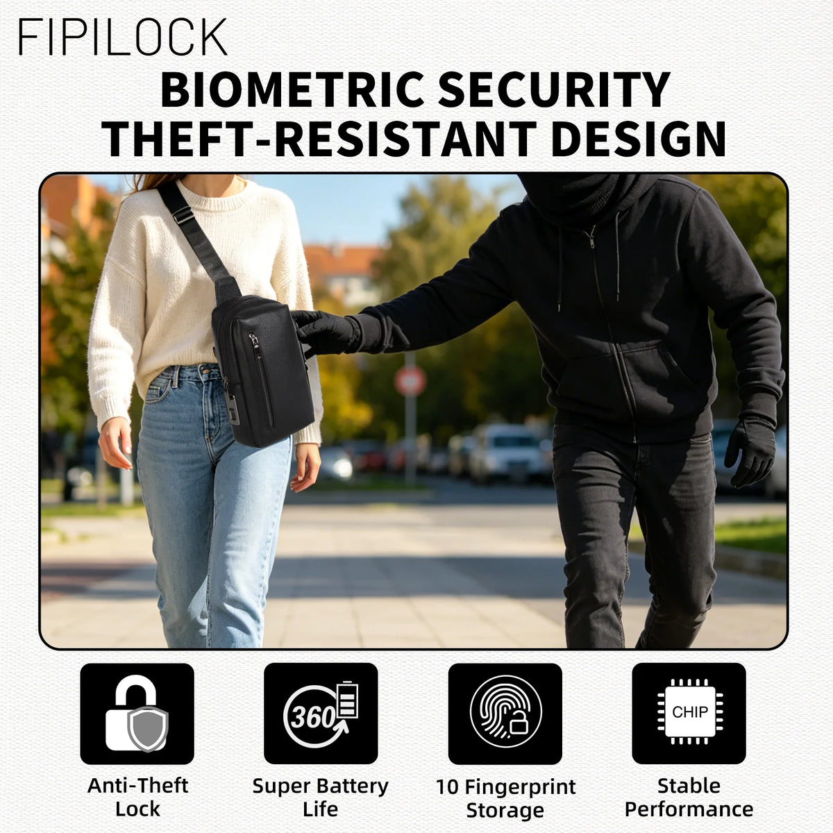 Shoulder Bag for Men and Women with Smart Fingerprint Unlock Suitable for Business Travel and Work Pu Solid Color Crossbody Bag.