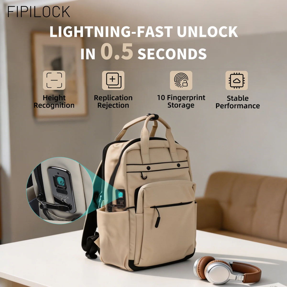 School Bag School Backpacks Travel Airplane Cabin Backpack for Men and Woman with Smart Fingerprint Unlock Laptop