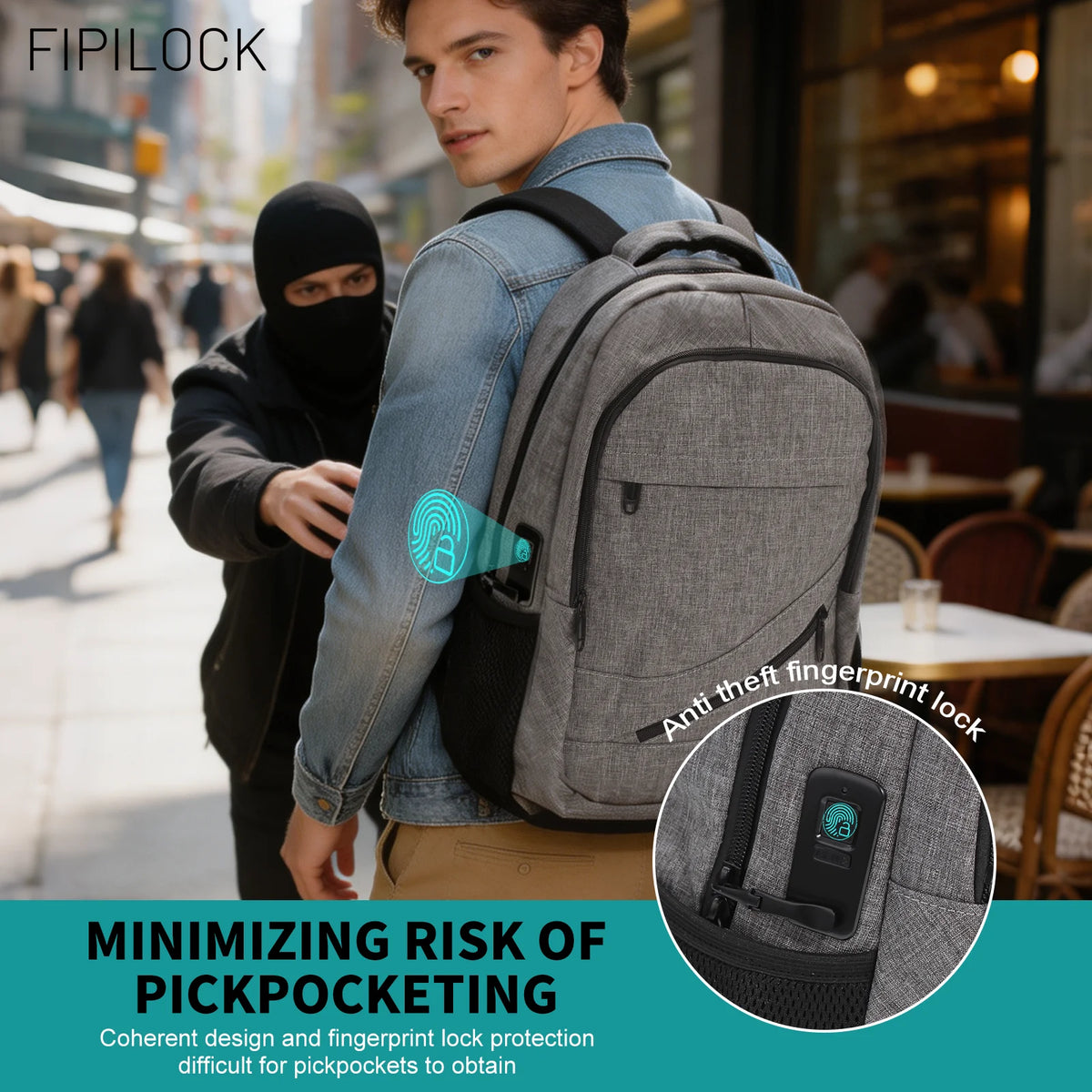 Travel Backpack School Bag Cabin Bags Computer Bag Business Backpack with Fingerprint Unlock Laptop for Men and Women